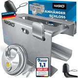 Masko MASKO® Anhängerschloss für Angekoppelte & Abgekoppelte Anhänger Anhänger Schloss Diebstahlschutz Wohnwagen Kastenschloss inkl. Diskusschloss & Schlüssel & Schutzkappe