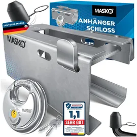 Masko MASKO® Anhängerschloss für Angekoppelte & Abgekoppelte Anhänger Anhänger Schloss Diebstahlschutz Wohnwagen Kastenschloss inkl. Diskusschloss & Schlüssel & Schutzkappe