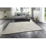 ELLE Decoration New York Flauschiger Kurzflor Teppich Moderner Wohnzimmerteppich – Hoch Tief Effekt Weich Labyrinth Muster - für Wohnzimmer Schlafzimmer Küche oder Esszimmer Creme Grau, 160x230cm