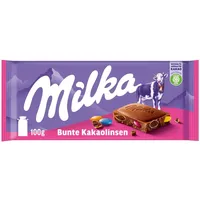Milka Bunte Kakaolinsen 1 x 100g I Alpenmilch-Schokolade I mit bunten, dragierten Schoko-Linsen I Milka Schokolade aus 100% Alpenmilch I Tafelschokolade