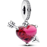 Pandora Moments Rotes Herz & Pfeil Murano-Glas Charm-Anhänger aus Sterling Silber, Zirkonia, Kompatibel Moments Armbänder, 793085C01