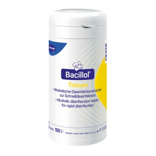 Bacillol® Tissues Desinfektionstücher, Aldehydfreie, alkoholische Schnell-Desinfektionstücher, Spenderdose mit 100 Stück