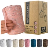 MeriWoolArt® Premium Makramee Garn Rosa - Makramee Baumwollgarn 3mm x 200m - Super weiches Garn, einfach gedrehte Makramee Schnur - Öko-Tex 96% recyceltes Baumwolle für DIY Boho Deko Handwerk