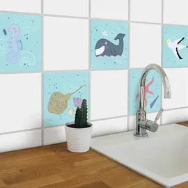 wall-art K&L Wall Art Fliesenaufkleber »Fische und Wale«, selbstklebend