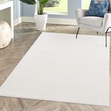 carpet city Teppich Einfarbig Weiß Wohnzimmer - Rechteckig 140x200 cm - Hochtief-Chevron-Muster, 3D-Effekt - Kurzflor Teppiche Modern - Deko Home&Living, fancy-805_fg-white-140x200