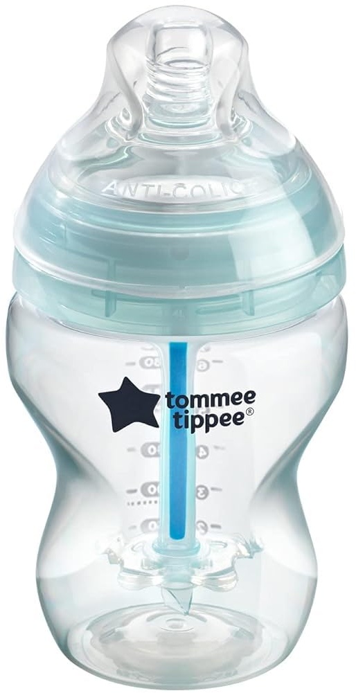 Tommee Tippee Anti-Colic Baby Bottle, Slow Flow Breast-Like Teat and Unique Anti-Colic Venting System, 260ml, Pack of 1, Clear