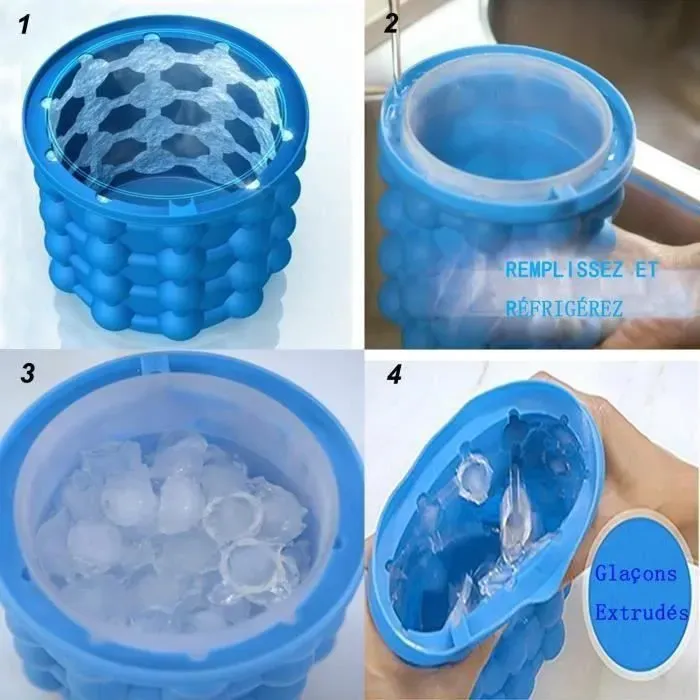 Ice Genie Cube Maker Seau à glace en silicone à double usage Save Space Seau à glace avec pince E21997