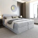 Bett Boxspringbett SENO mit Topper T25 und Bettkästen - Doppelbett, Stauraum, Schlafzimmer, Polsterbett, Bettgestell (200x200, Hellgrau - Tilia 86)