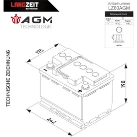 LANGZEIT Batterien AGM Batterie 80Ah 12V 1 St.