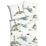 KAEPPEL Mako-Satin Küstenlandschaft Blau 155 x 220 cm + 80 x 80 cm