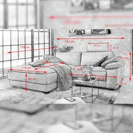 KAWOLA Sofa LOLA Ecksofa schwarz mit motorischer Relaxfunktion Recamiere links