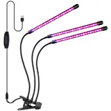 BlingBin Pflanzenlampe LED Vollspektrum Wachstumslampen für Zimmerpflanzen, Pflanzenlicht, Clip-On, 360 ° verstellbare, LED fest integriert, blau, rot, blau und rot (violett), Pflanzenleuchte, Grow Light mit 5 Stufen Dimmbar, 3/9/12 H Auto Timer schwarz