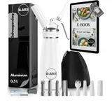 B-ARS Sahnespender Aluminium Hochwertiger WEISS 500 ml Mit Edelstahl-Düsen Perfekt Für Desserts Schlagsahne Mousse Einfach Zu Reinigen