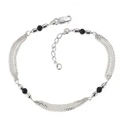Fußkette FIRETTI "Schmuck Geschenk Silber 925 Körperschmuck Panzerkette Kristalle", silber (silberfarben, schwarz, schwarz), Fußkettchen, Silber 925 (Sterlingsilber), mit Kristallstein