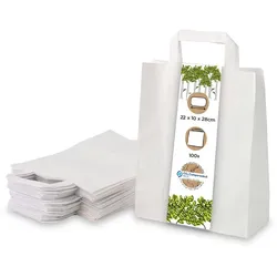 BIOZOYG 100 Stück Tragetasche M 22 x 10 x 28cm Papiertüte reißfest weiß kompostierbar Einkaufstasche Papiertasche Einkaufstüte umweltfreundlich