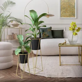 ML-Design Blumenständer 2er Set 21,8 x 22 x 47 cm Schwarz-Gold