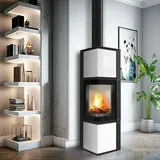 Kratki Kaminofen aus Stahl TORA/M 8 kW Ø 150 Weißes Glaspaneel