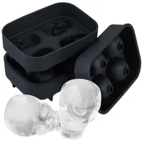 Relaxdays Totenkopf Eiswürfelform, 2er Set, Silikon, Halloween, 4 einzelne Totenköpfe, Eisgießform, Gothic-Stil, schwarz