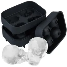 Relaxdays Totenkopf Eiswürfelform, 2er Set, Silikon, Halloween, 4 einzelne Totenköpfe, Eisgießform, Gothic-Stil, schwarz