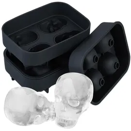 Relaxdays Totenkopf Eiswürfelform, 2er Set, Silikon, Halloween, 4 einzelne Totenköpfe, Eisgießform, Gothic-Stil, schwarz