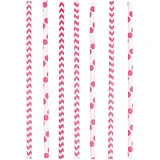 Amscan 9900200 - Trinkhalme Dots & Chevron, Rosa, Papier, Länge circa 19,7 cm, Partygeschirr