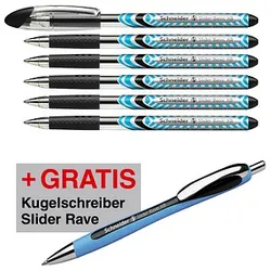 AKTION: Schneider Kugelschreiber Slider Basic schwarz Schreibfarbe schwarz, 6 St. + GRATIS Slider Kugelschreiber Rave XB, schwarz