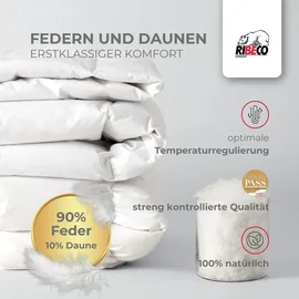 RIBECO Federbettdecke RIBECO "Laram, Bettdecken für Sommer oder Winter, Made in Germany", weiß, B:135cm L:200cm, Bezug: 100% Baumwolle. Füllung: 90% Federn, 10% Daunen, Bettdecken, Super Preis-Leistung, Bettdecke 135x200 cm oder 155x220 cm, Decke