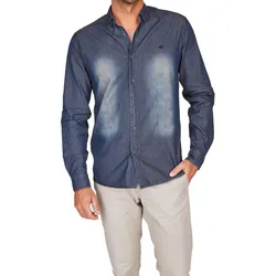 steffen klein Herren Jeans-Hemd Langarm-Hemd Business-Shirt Baumwoll-Hemd Dunkelblau - S