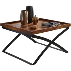 Kadima Design Quadratischer Couchtisch im Industrial-Stil, Sheesham & Eisen. 63x63x39 cm