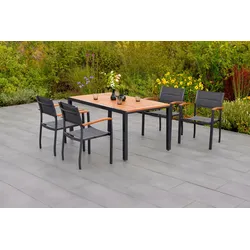 Garten-Essgruppe MERXX "Paxos", grau (graphit, grau, natur), Aluminium, Massivholz, Stoff, Sitzmöbel-Sets