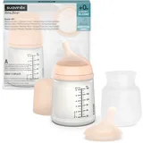 Suavinex Suavinex, Set Zero Zero-Babyflasche. Anti-Kolik-Babyflasche 180 ml mit Sauger mit anpassbarem Nahrungsfluss + Sauger mit anpassbarem Nahrungsfluss + Nachfüllbeutel