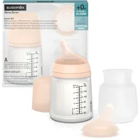 Suavinex Suavinex, Set Zero Zero-Babyflasche. Anti-Kolik-Babyflasche 180 ml mit Sauger mit anpassbarem Nahrungsfluss + Sauger mit anpassbarem Nahrungsfluss + Nachfüllbeutel