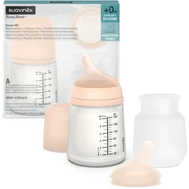 Suavinex Suavinex, Set Zero Zero-Babyflasche. Anti-Kolik-Babyflasche 180 ml mit Sauger mit anpassbarem Nahrungsfluss + Sauger mit anpassbarem Nahrungsfluss + Nachfüllbeutel