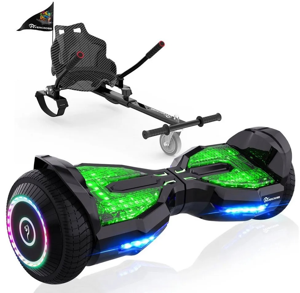 EVERCROSS TECH Balance Scooter Kart 6,5“ Hoverboard mit Sitz, EV2+ Hoverkart, bis zu 10-15 km, mit APP, Bluetooth, Geschenke für Kinder schwarz