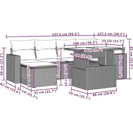 vidaXL Gartensofa-Set 7-tlg. grau Polyrattan