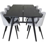 ebuy24 Sleek Essgruppe Esstisch Ausziehbarer Tisch Länge cm 195 / 280 schwarz und 6 Velvet Esszimmerstühle Samt hellgrau, schwarz.