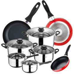 San Ignacio - Toledo Kochgeschirr-Set: 5 Töpfe mit Deckel und 3 marineblaue Pfannen 16/20/24 cm aus Edelstahl/gepresstem Aluminium