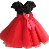 Mädchen Prinzessin Kostüm Paillette Kleid Mit Schleife Hochzeit Bankett Party Kleid Schwarz Rot 140 - 140