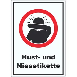 Husten und Niesetikette beachten Symbol und Text Aufkleber A9 (37x52mm)