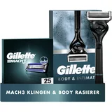 Gillette SET, Gillette Mach3 Rasierklingen für Rasierer, 25 Ersatzklingen + Gillette Intimate Nassrasierer für den Intimbereich, Intimrasierer + 2 Rasierklingen