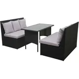 Mendler Poly-Rattan Garnitur HWC-G16, Garten-/Lounge-Set Sitzgruppe, Gastronomie 2x2er Sofa Tisch schwarz, Kissen hellgrau