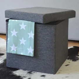 Dune Design DuneDesign Faltbarer Sitzhocker 38cm Fußhocker Polsterhocker mit ca 42L Stauraum Sitzwürfel Sitzkasten Ottomane Leinen Dunkelgrau