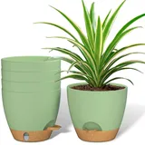 ZMTECH 15 cm Blumentöpfe mit Untersetzer, Kunststoff Übertöpfe mit Selbstbewässerung, Pflanzkübel mit Wasserstand für Innen/Außen (5er-Set, Grün)