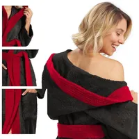aqua-textil Bademantel Saunamantel Frottee Kapuze für Sie&Ihn Sylt schwarz/bordeaux L, Baumwolle schwarz L