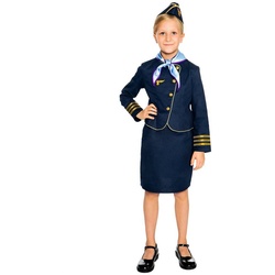 Maskworld Kostüm Stewardess Kinderkostüm, Vierteiliges Kostüm für Flugbegleiterinnen von MASKWORLD blau 128