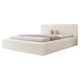 Polsterbett SIERO 160x200 Creme Kunstfell Teddy-Optik mit Bettkasten & Lattenrost - Creme