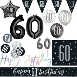 60. Geburtstag Partyset Deko schwarz silber Party Dekoration Set Mann Geburtstagsdeko