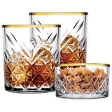 Pasabahce Timeless Golden Touch 3 teilig im Kristall-Design Retro Design - 2 Whisky Glas und 1 Kristall-Schale