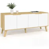 IDMarket - Sideboard, skandinavisch, 140 cm, Finn, Holzoptik, Buche, 4 weiße Türen