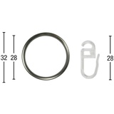 GARESA Gardinenring »Ring mit Haken«, (Set, 20 St., mit Faltenlegehaken), Aluminium, silberfarben